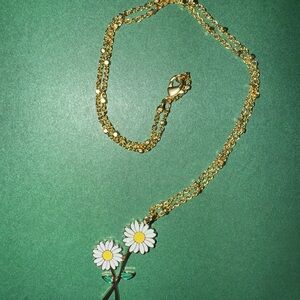 Gold and White Floral Charm Necklace
